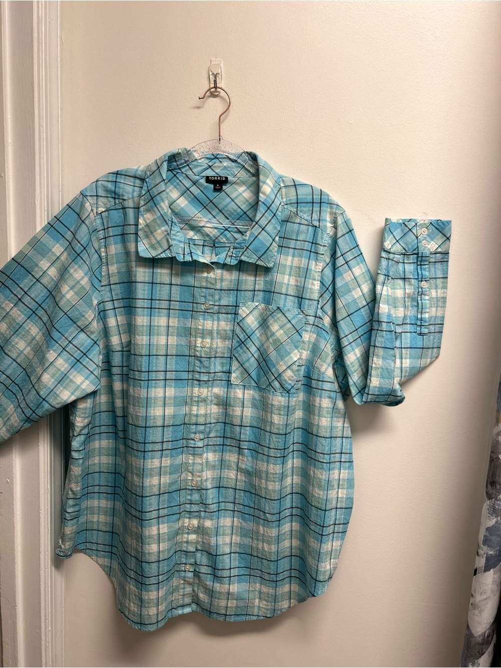 torrid Aqua& White Plaid Lizzie Button-Down Shirt